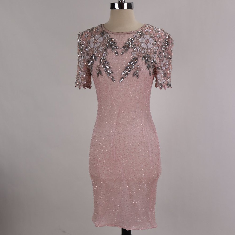 🌺 Vtg Stenay NWOT Pink Sequin Beaded Rhinestone Party Cocktail Wedding Dress S - Picture 5 of 13